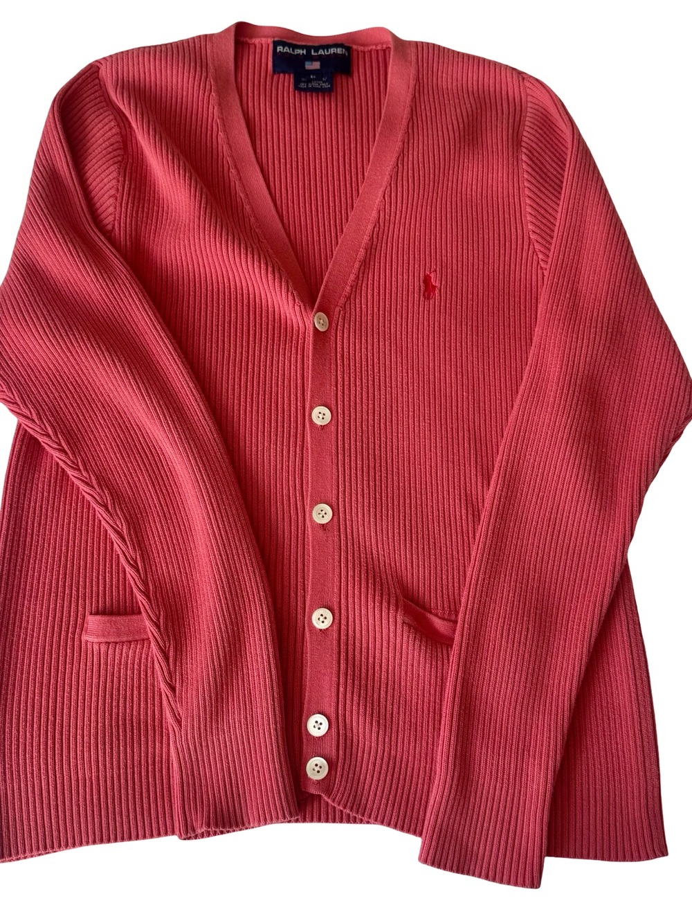 Ralph Lauren Polo Sport Women’s Pink Ribbed Cotton Button-Front Cardigan Size L - Picture 6 of 6